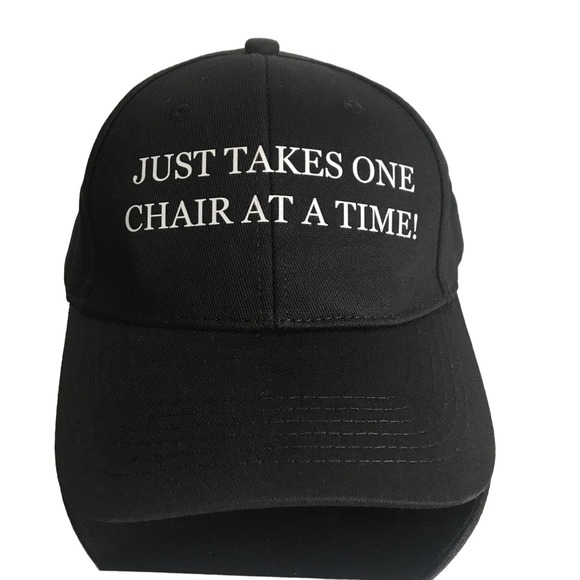 NWT Unisex Black Baseball Caps “Just Takes One Chair At A Time” - Picture 1 of 4